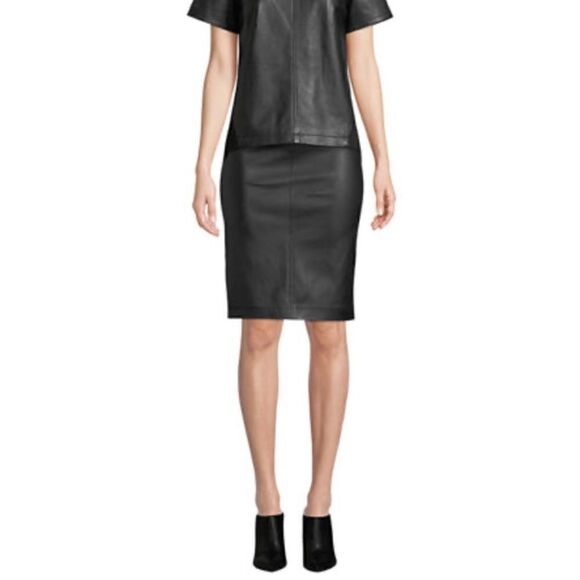 NeimanMarcus Collection Lamb Leather & Ponte Skirt - Picture 1 of 12
